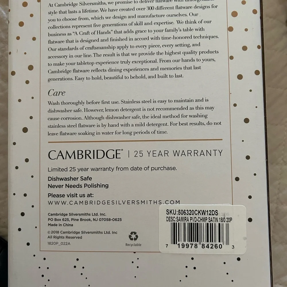 20 pc Samira Champagne Satin Flatware Set - Cambridge Silversmiths - BRA…